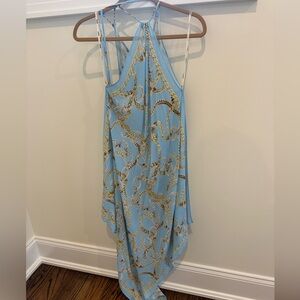 L'AGENCE Elise Chain print halter cover up dress small beach or pool blue gold
